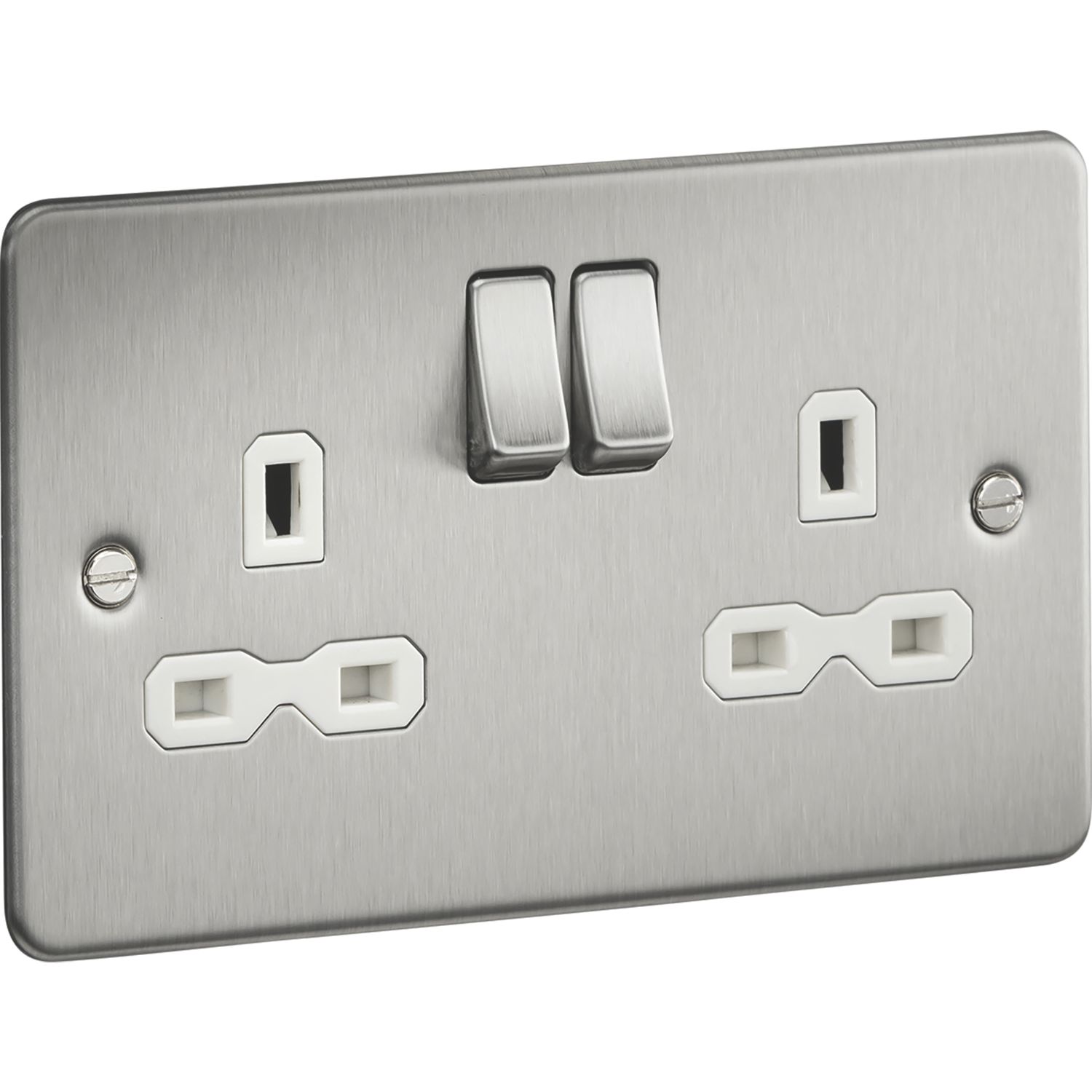 Knightsbridge 13A 2-Gang DP Switched Double Socket Brushed Chrome with White Inserts (950TX)
