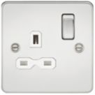 Knightsbridge  13A 1-Gang DP Switched Single Socket Polished Chrome  with White Inserts