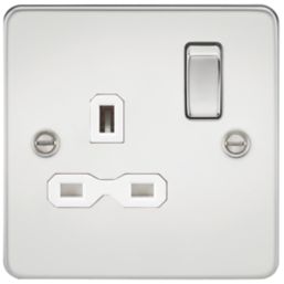 Knightsbridge  13A 1-Gang DP Switched Single Socket Polished Chrome  with White Inserts