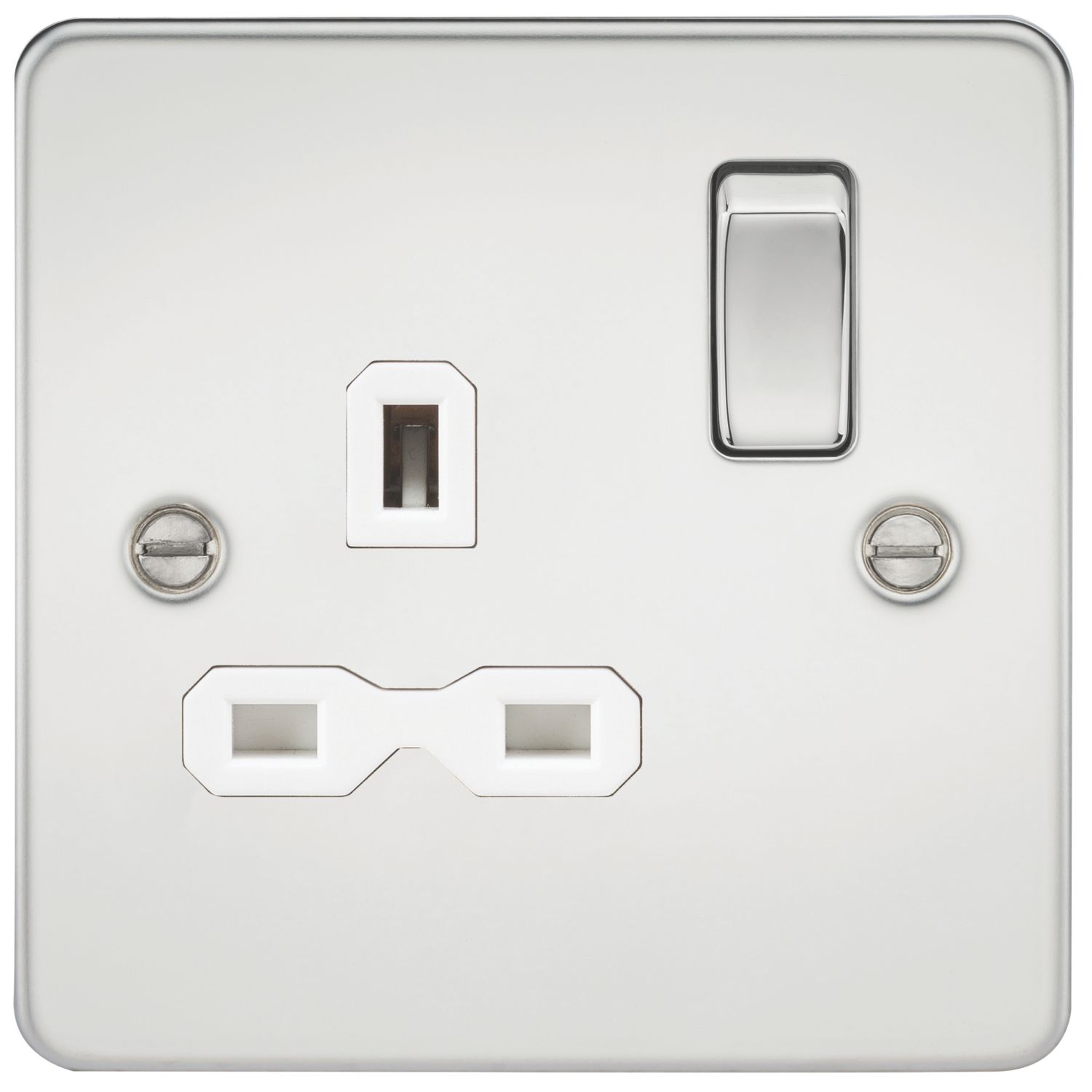 Knightsbridge 13A 1-Gang DP Switched Single Socket Polished Chrome with White Inserts (950TY)