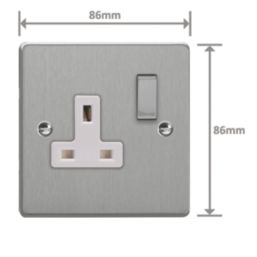 Varilight  13A 1-Gang 2-Pole Switched Socket Brushed Steel  with White Inserts