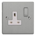 Varilight  13A 1-Gang 2-Pole Switched Socket Brushed Steel  with White Inserts