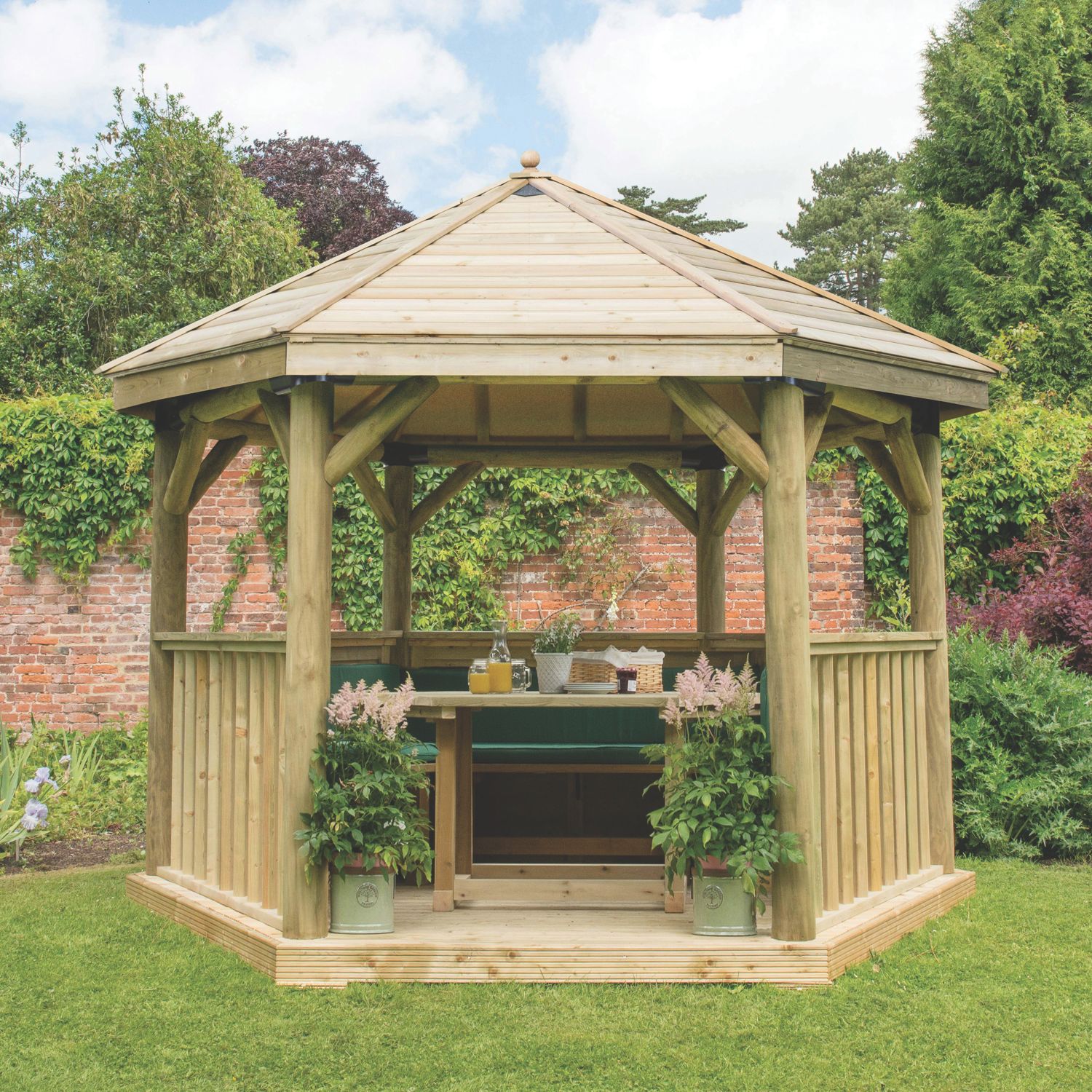 Forest HGG36MTTGFIN 12' x 10' (Nominal) Hexagonal Timber Gazebo with Assembly (951JG)
