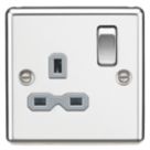 Knightsbridge  13A 1-Gang DP Switched Single Socket Polished Chrome  with Colour-Matched Inserts