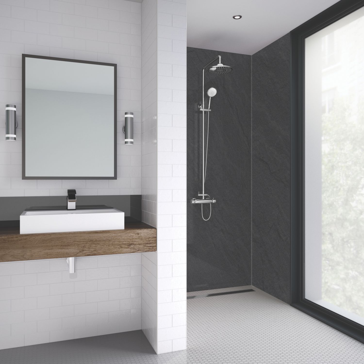 Splashwall Laminate Bathroom Wall Panel Matt Charcoal 2440mm x 600mm x 11mm (952JY)