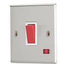 Contactum iConic 32A 1-Gang DP Control Switch Brushed Steel with Neon with White Inserts