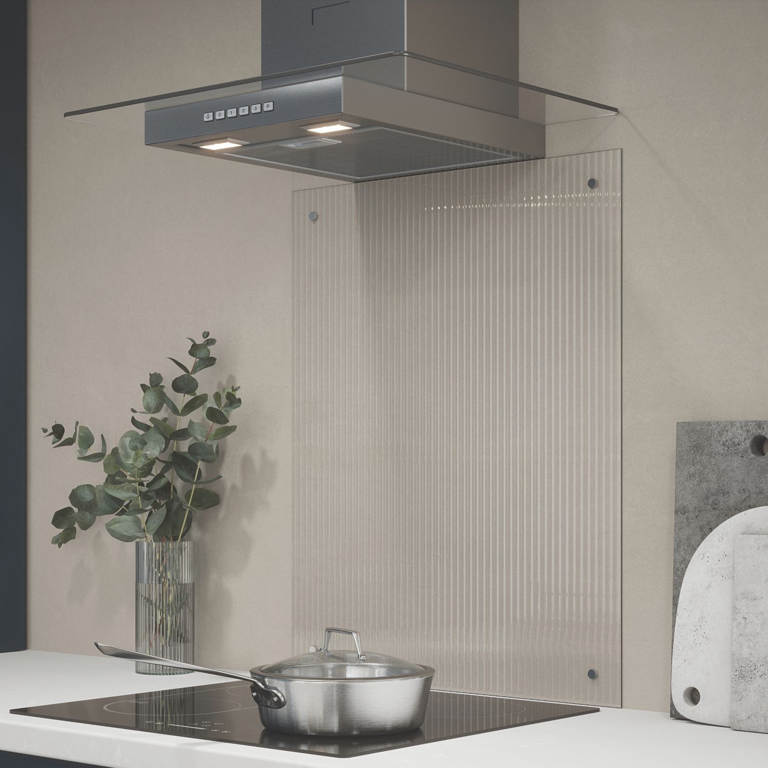 Splashback Clear with Polished Chrome Caps Kitchen Splashback 600mm x 750mm x 4mm (952YR)