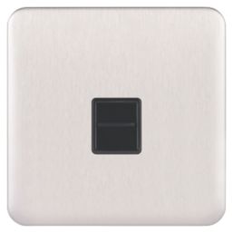 Schneider Electric Lisse Deco Slave Telephone Socket Brushed Stainless Steel with Black Inserts