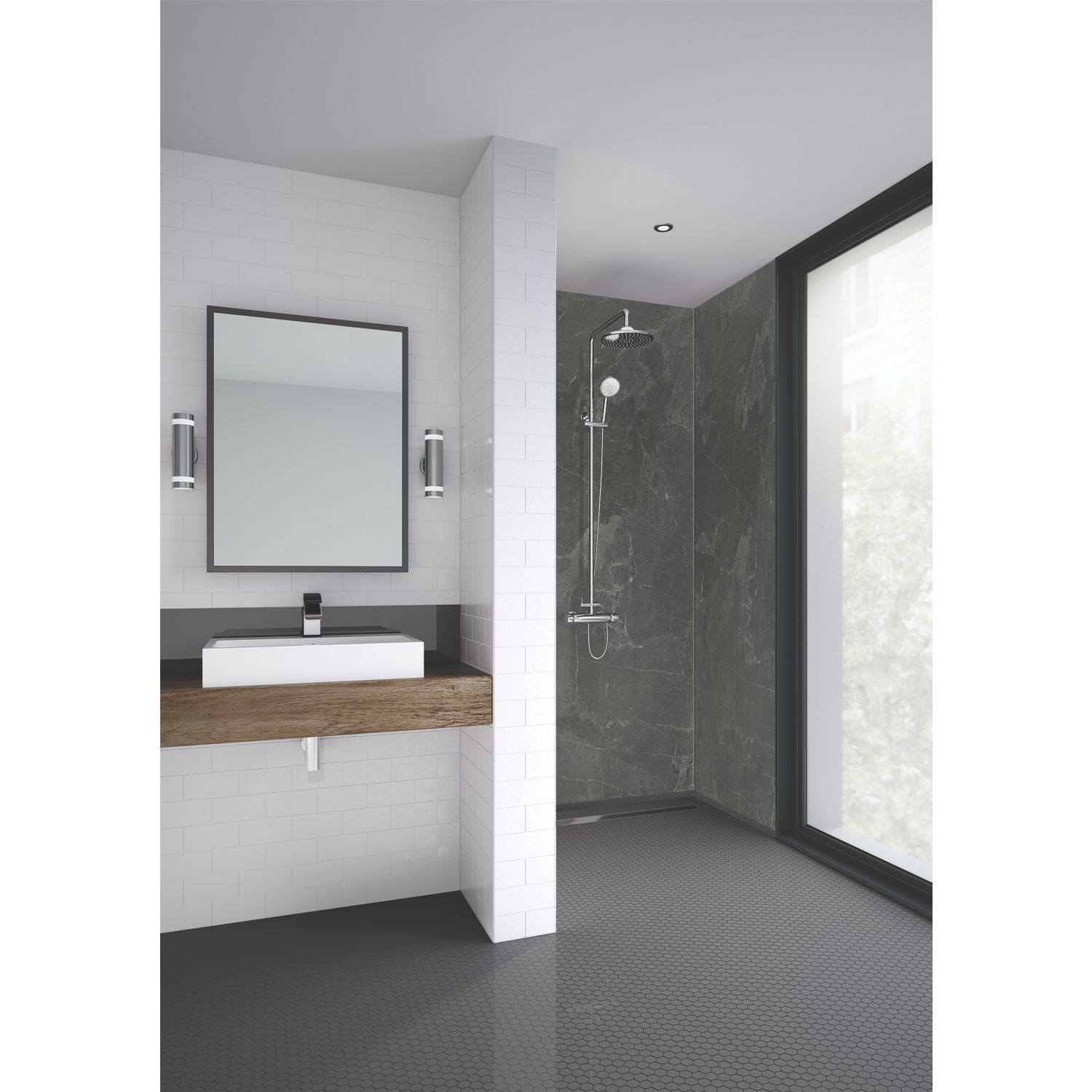 Splashwall Welsh Slate Bathroom Wall Panel Matt Grey 2420mm x 900mm x 11mm (953KU)