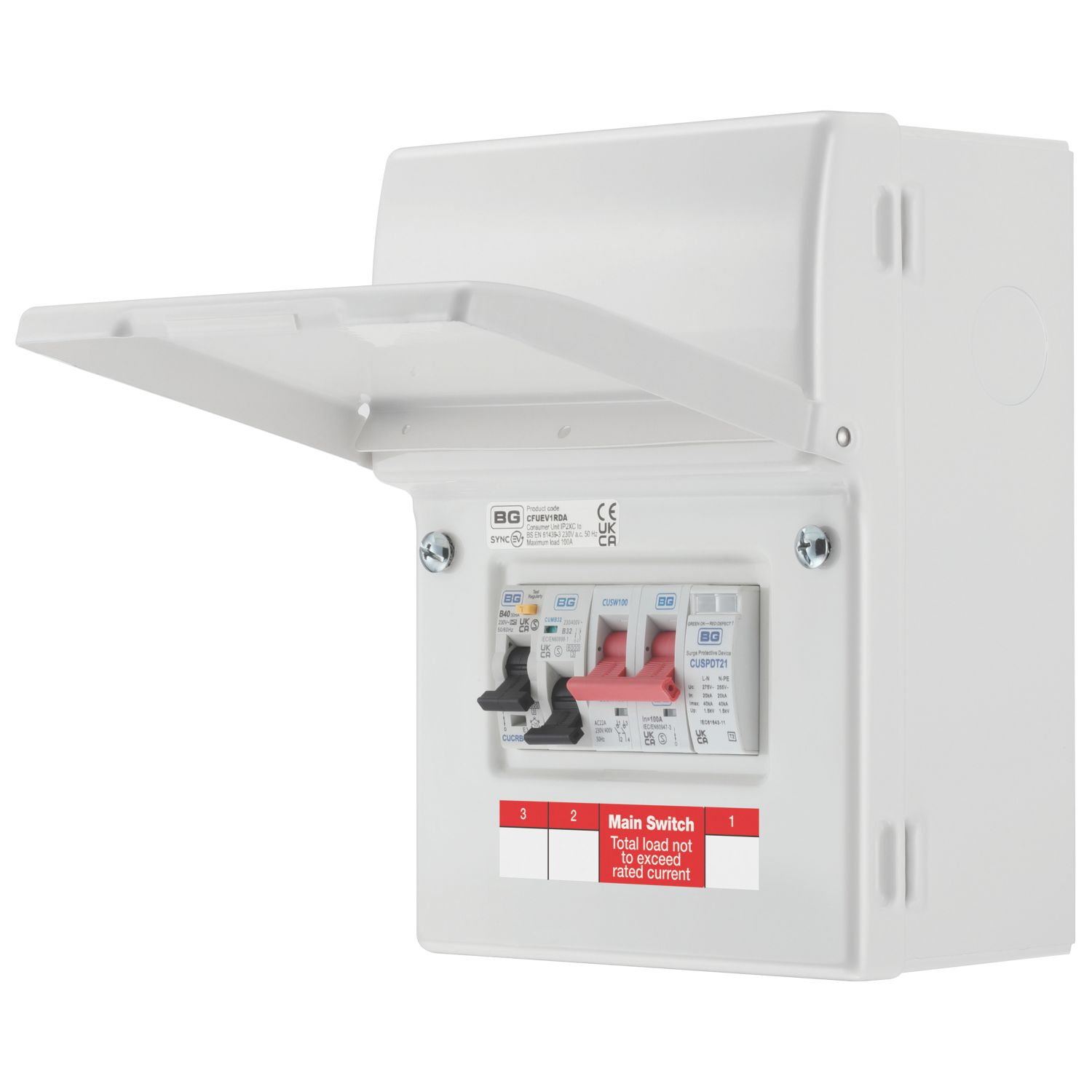 British General Sync EV 5-Module 5-Way Populated EV Charger Consumer Unit with SPD (953PG)