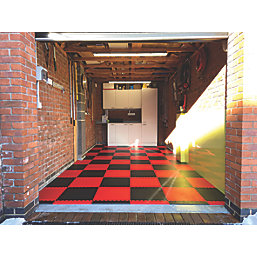 Garage Floor Tile Company X Joint Single Garage Interlocking Floor Tile Pack Black / Red 13m² 57 Pieces