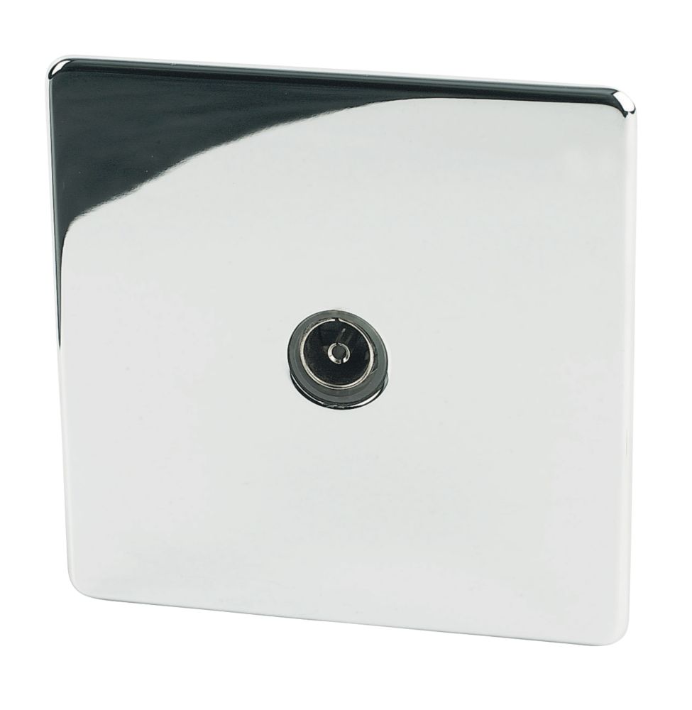 Crabtree Platinum 1-Gang Female Coaxial TV Socket Polished Chrome with Black Inserts