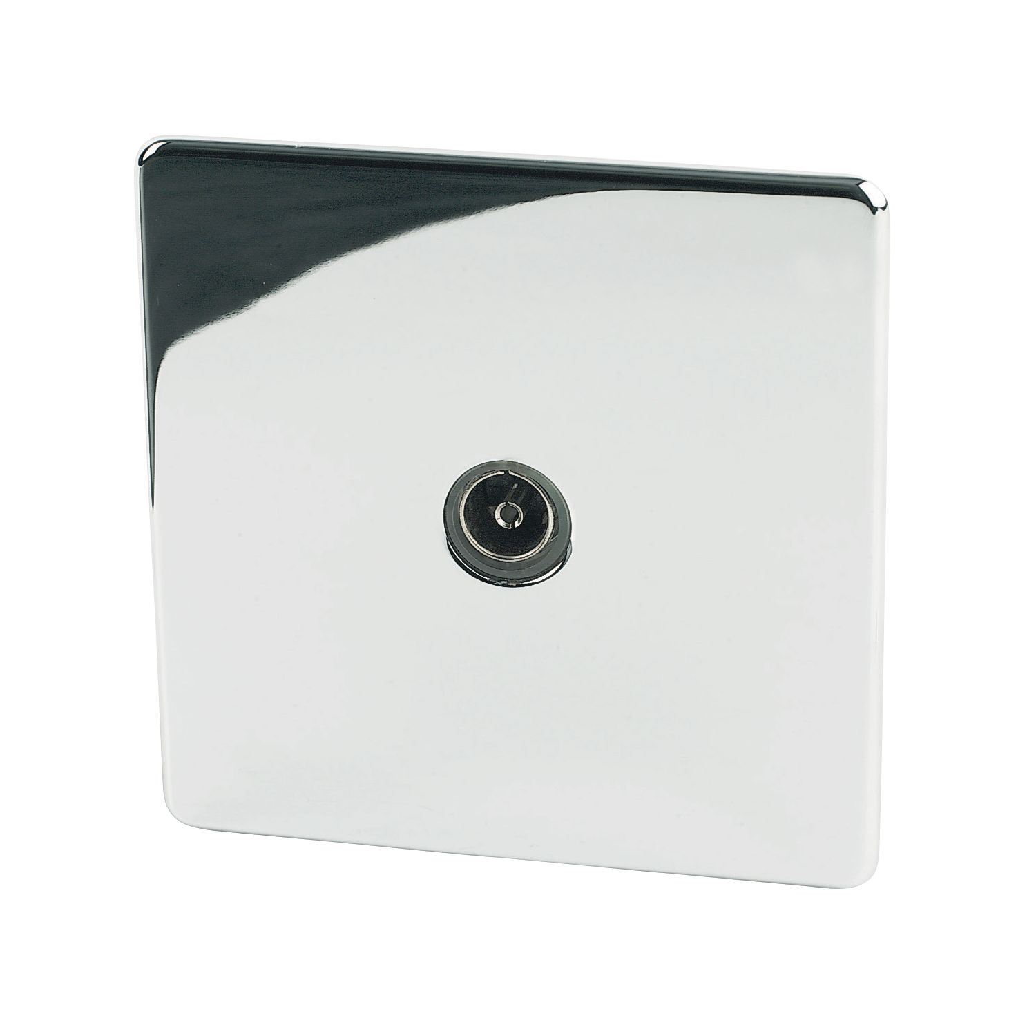 Crabtree Platinum 1-Gang Female Coaxial TV Socket Polished Chrome with Black Inserts (95436)