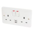 Hager Sollysta WMSS82-USBCC 13A 2-Gang 2P+E Switched Socket + 3.1A 27W 2-Outlet Type C USB Charger White