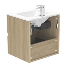Newland  Double Drawer Wall-Mounted Vanity Unit with Basin Effect Natural Oak 500mm x 450mm x 540mm