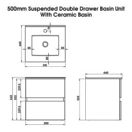 Newland  Double Drawer Wall-Mounted Vanity Unit with Basin Effect Natural Oak 500mm x 450mm x 540mm