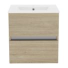 Newland  Double Drawer Wall-Mounted Vanity Unit with Basin Effect Natural Oak 500mm x 450mm x 540mm
