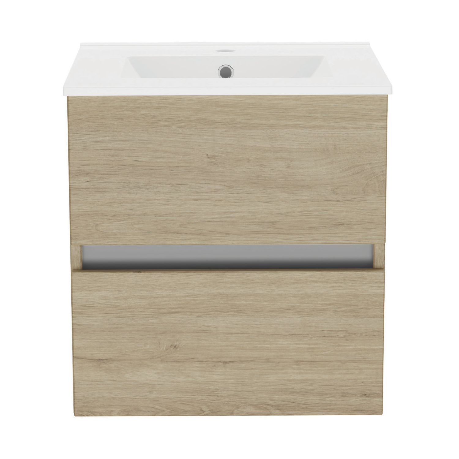 Newland Double Drawer Wall-Mounted Vanity Unit with Basin Effect Natural Oak 500mm x 450mm x 540mm (954RN)