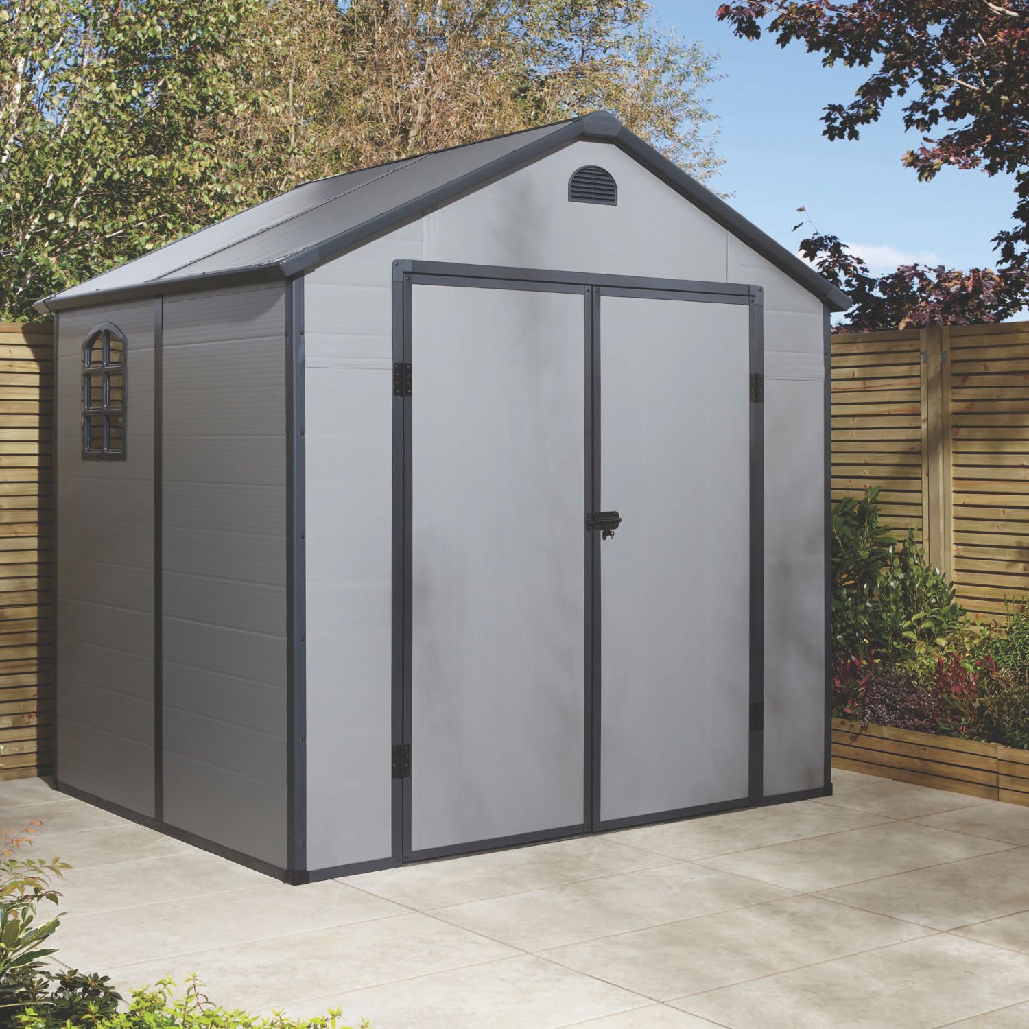 Rowlinson Airevale 7' 6" x 6' (Nominal) Apex Plastic Storage Shed Light Grey (955CL)