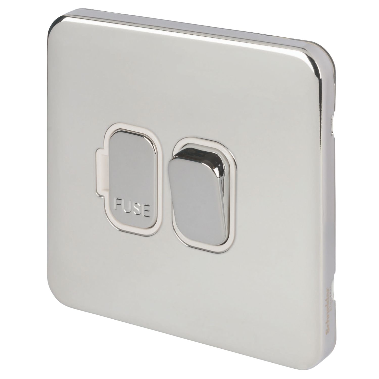 Schneider Electric Lisse Deco 13A Switched Fused Spur Polished Chrome with White Inserts (955FF)
