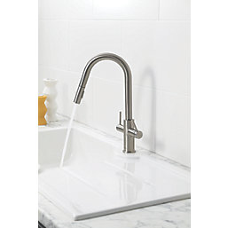 Clearwater Topaz TOP30BN Double Lever Tap with Twin Spray Pull-Out Brushed Nickel PVD