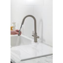 Clearwater Topaz TOP30BN Double Lever Tap with Twin Spray Pull-Out Brushed Nickel PVD