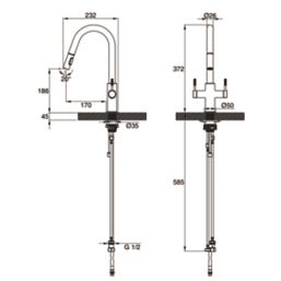 Clearwater Topaz TOP30BN Double Lever Tap with Twin Spray Pull-Out Brushed Nickel PVD