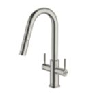 Clearwater Topaz TOP30BN Double Lever Tap with Twin Spray Pull-Out Brushed Nickel PVD