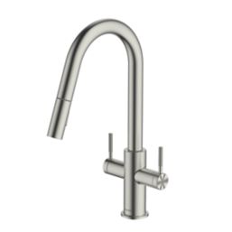 Clearwater Topaz TOP30BN Double Lever Tap with Twin Spray Pull-Out Brushed Nickel PVD