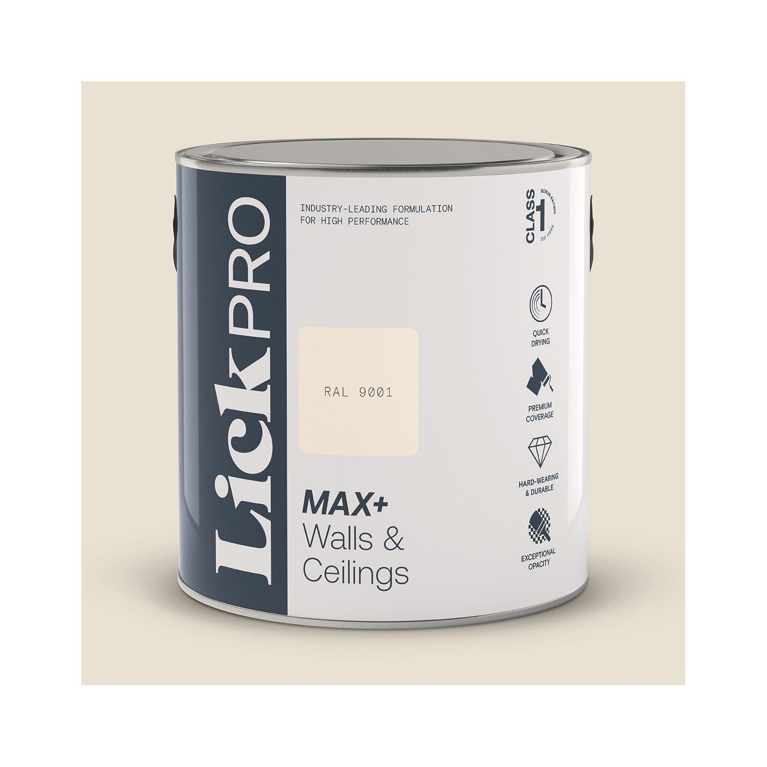 LickPro Max+ 2.5Ltr White RAL 9001 Eggshell Emulsion Paint (955JY)