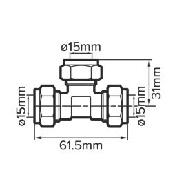 Flomasta  Brass Compression Equal Tees 15mm 2 Pack