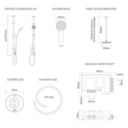 Aqualisa Smart Link HP/Combi Ceiling-Fed Chrome Thermostatic Dual Outlet Exposed Smart Shower with Fixed Head
