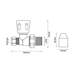 Flomasta  10mm x 21mm White/Chrome Straight Modern Manual Radiator Valve Head & Body
