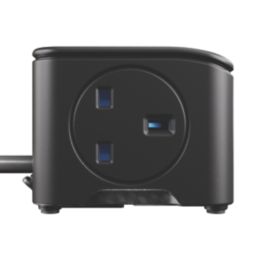 Masterplug 13A 3-Gang Unswitched Surge-Protected Extension Lead
 + 3A 2-Outlet Type C USB Charger Matt Black 2m