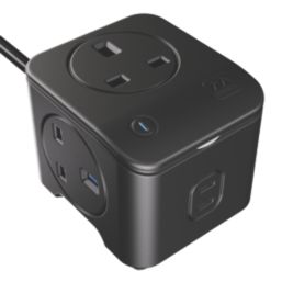 Masterplug 13A 3-Gang Unswitched Surge-Protected Extension Lead
 + 3A 2-Outlet Type C USB Charger Matt Black 2m