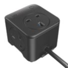 Masterplug 13A 3-Gang Unswitched Surge-Protected Extension Lead
 + 3A 2-Outlet Type C USB Charger Matt Black 2m