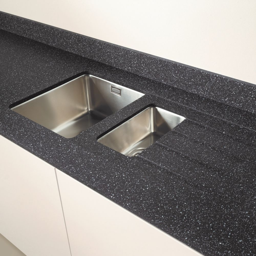 Metis  Black Worktop Module with 1.5 Bowl Stainless Steel Sink 3050mm x 620mm x 15mm