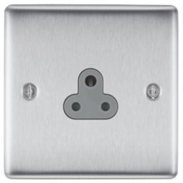 British General Nexus Metal 2A 1-Gang Unswitched Round Pin Socket Brushed Steel with Graphite Inserts