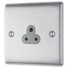 British General Nexus Metal 2A 1-Gang Unswitched Round Pin Socket Brushed Steel with Graphite Inserts