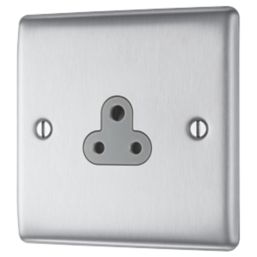 British General Nexus Metal 2A 1-Gang Unswitched Round Pin Socket Brushed Steel with Graphite Inserts