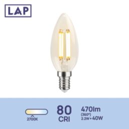 LAP  E14 Candle LED Light Bulb Clear 470lm 2.2W 2 Pack