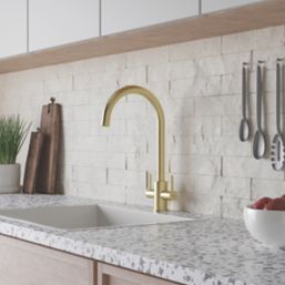 ETAL Dart Twin Lever Kitchen Mixer Tap Brushed Brass