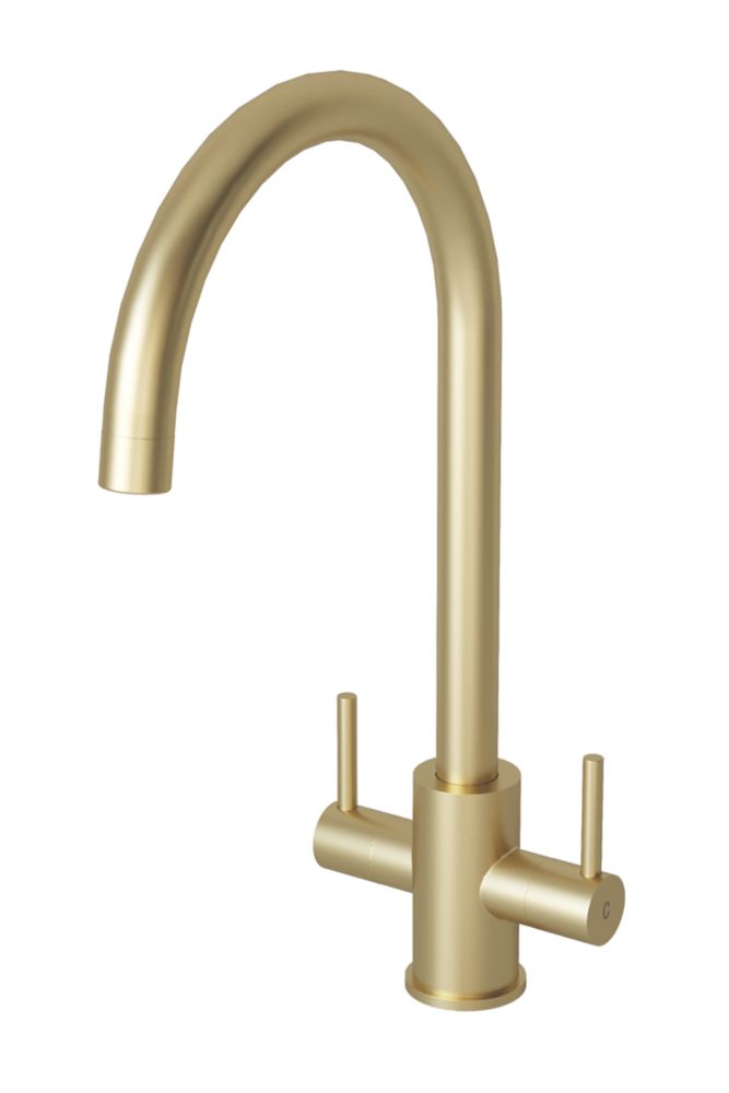 ETAL Dart Twin Lever Kitchen Mixer Tap Brushed Brass Screwfix