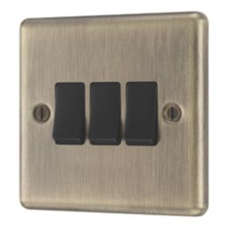 LAP  20A 16AX 3-Gang 2-Way Switch  Antique Brass with Black Inserts