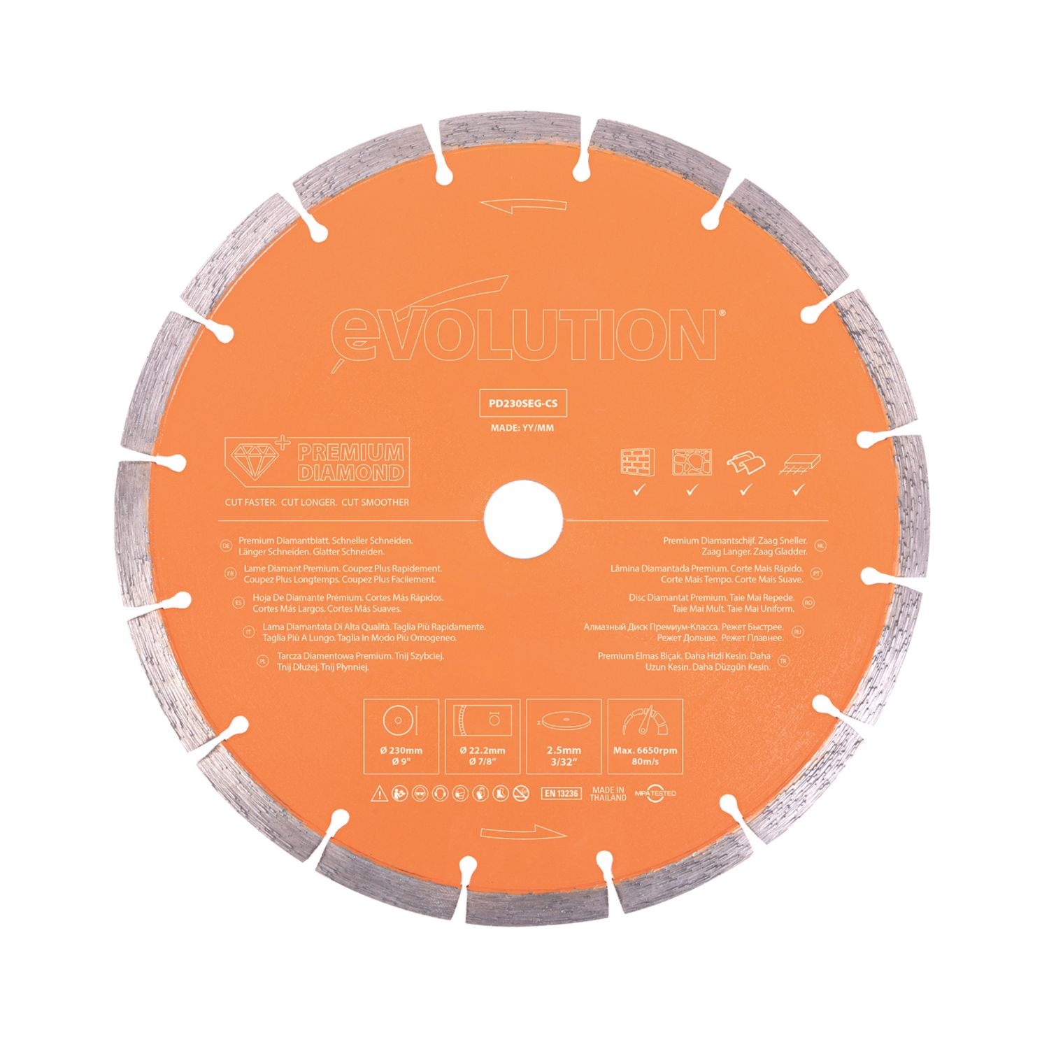 Evolution PD230SEG-CS Masonry Premium Diamond Blade 230mm x 22.2mm (957RG)