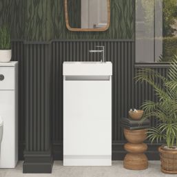 Newland  Single Door Floor Standing Vanity Unit with Basin Gloss White 400mm x 220mm x 850mm