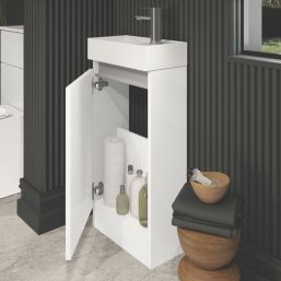 Newland  Single Door Floor Standing Vanity Unit with Basin Gloss White 400mm x 220mm x 850mm