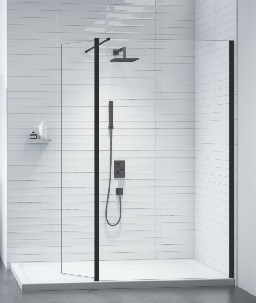 Triton Neo  Frameless Showerwall & Swivel Panel Black 1200mm x 2000mm