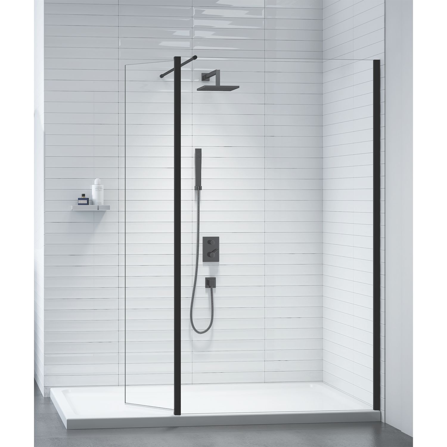 Triton Neo Frameless Showerwall & Swivel Panel Black 1200mm x 2000mm (957TK)