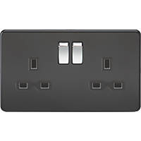 Knightsbridge SFR9000MB 13A 2-Gang DP Switched Double Socket with Chrome Switches Matt Black  with Black Inserts